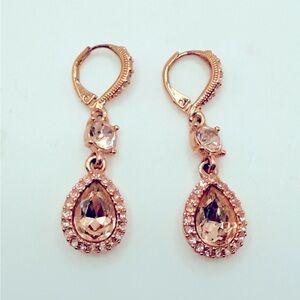 Givenchy Rose Gold Crystal Halo Set Teardrop & Pave Accent Dangle Earrings 1.5in